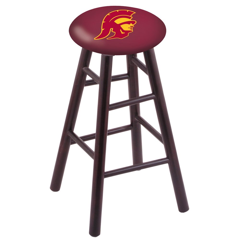 Maple Bar Stool in Dark Cherry Finish with USC Trojans Seat. The main picture.