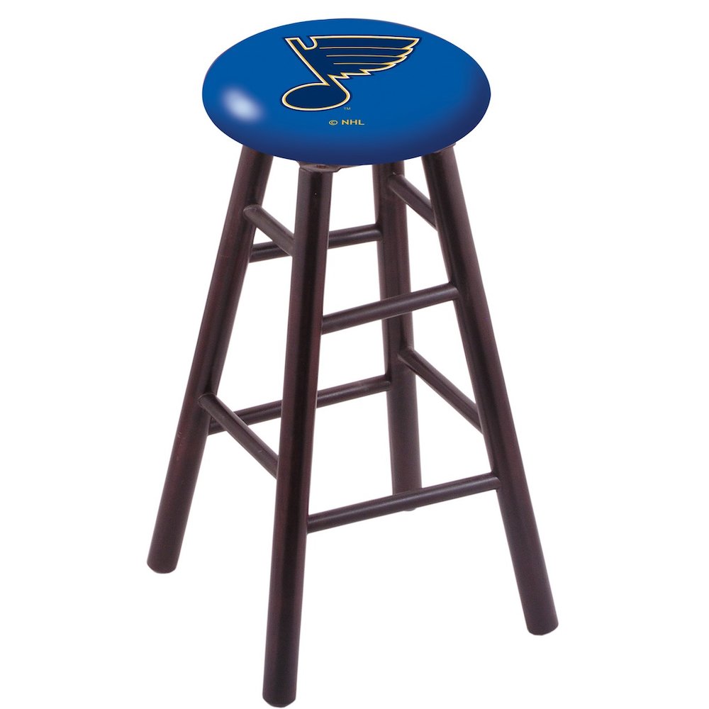 Maple Counter Stool in Dark Cherry Finish with St Louis Blues Seat. Picture 1