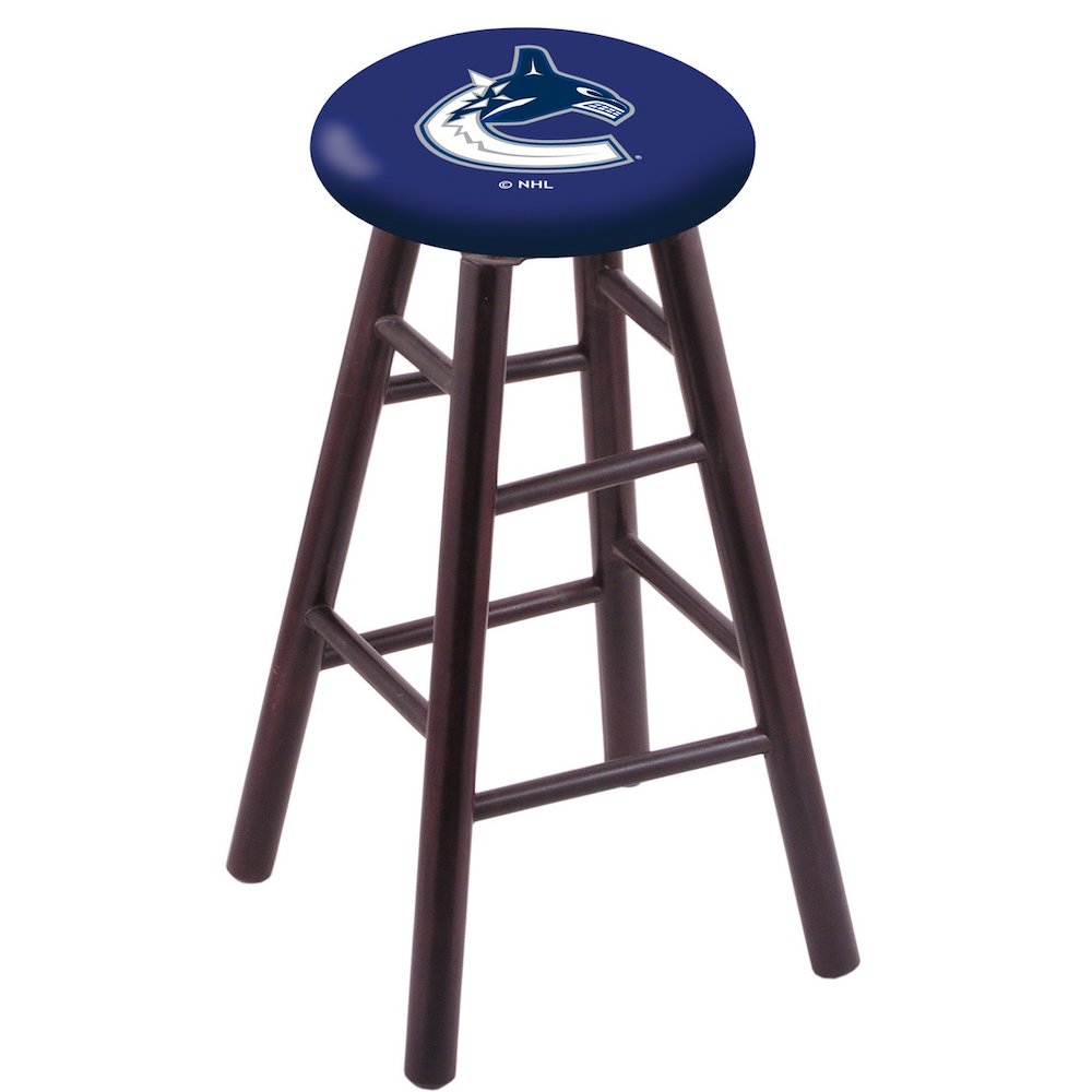 Maple Bar Stool in Dark Cherry Finish with Vancouver Canucks Seat. The main picture.