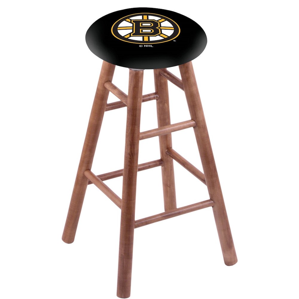 Maple Bar Stool in Medium Finish with Boston Bruins Seat. The main picture.