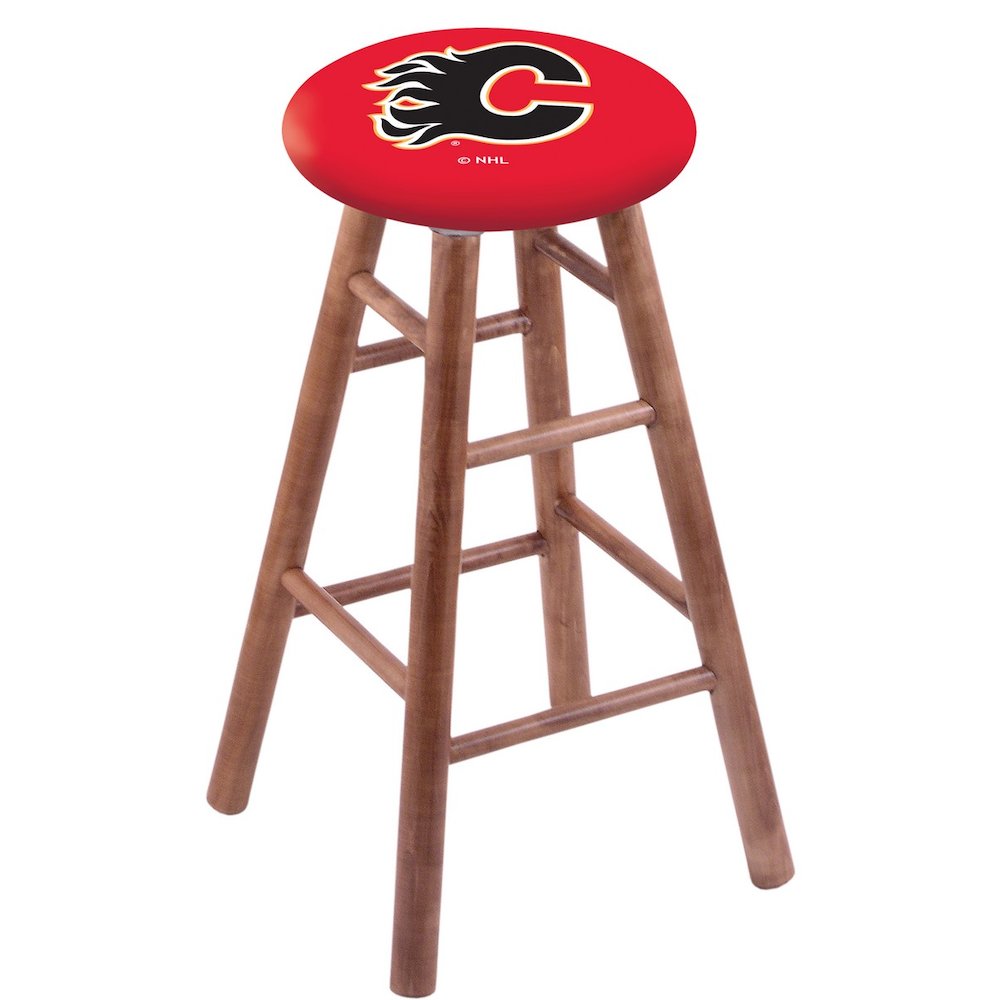 Maple Counter Stool in Medium Finish with Calgary Flames Seat. The main picture.