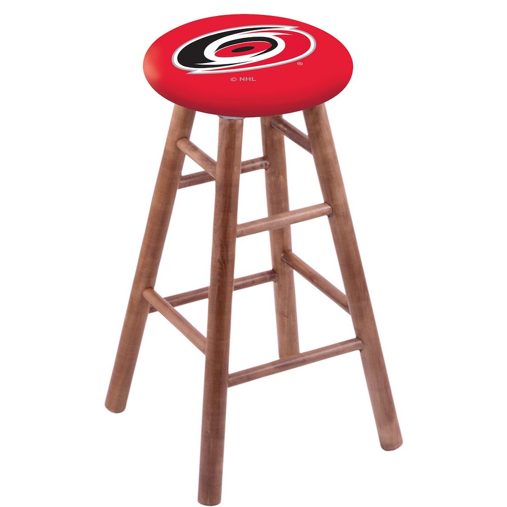 Maple Counter Stool in Medium Finish with Carolina Hurricanes Seat. Picture 1