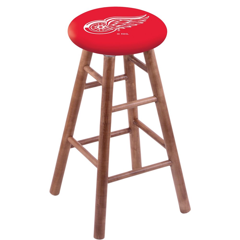 Maple Counter Stool in Medium Finish with Detroit Red Wings Seat. Picture 1