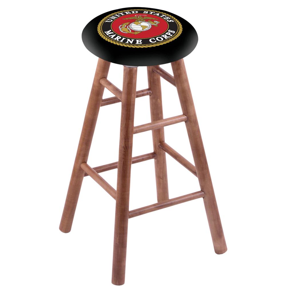 Maple Counter Stool in Medium Finish with U.S. Marines Seat. Picture 1