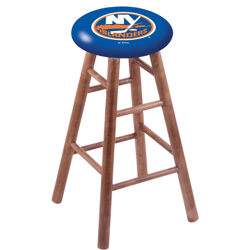 Maple Bar Stool in Medium Finish with New York Islanders Seat. The main picture.