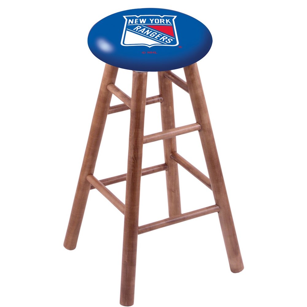 Maple Bar Stool in Medium Finish with New York Rangers Seat. Picture 1