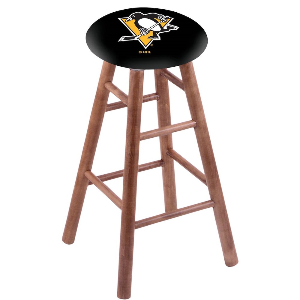 Maple Bar Stool in Medium Finish with Pittsburgh Penguins Seat. The main picture.