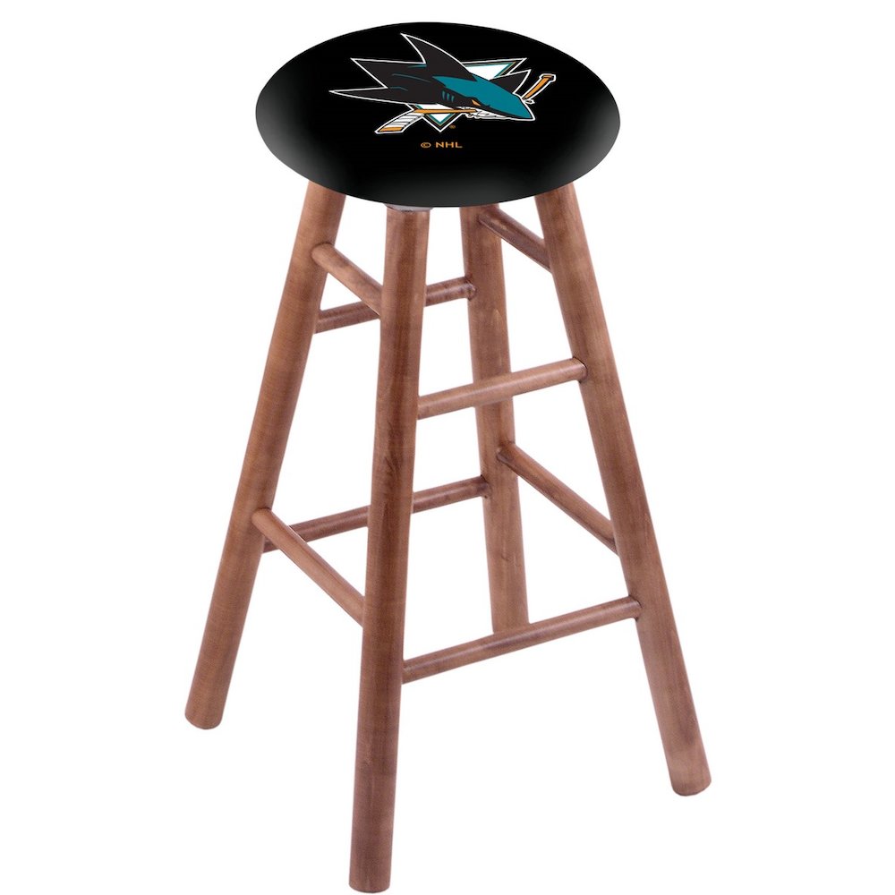 Maple Counter Stool in Medium Finish with San Jose Sharks Seat. Picture 1