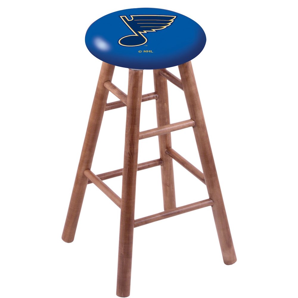 Maple Bar Stool in Medium Finish with St Louis Blues Seat. The main picture.