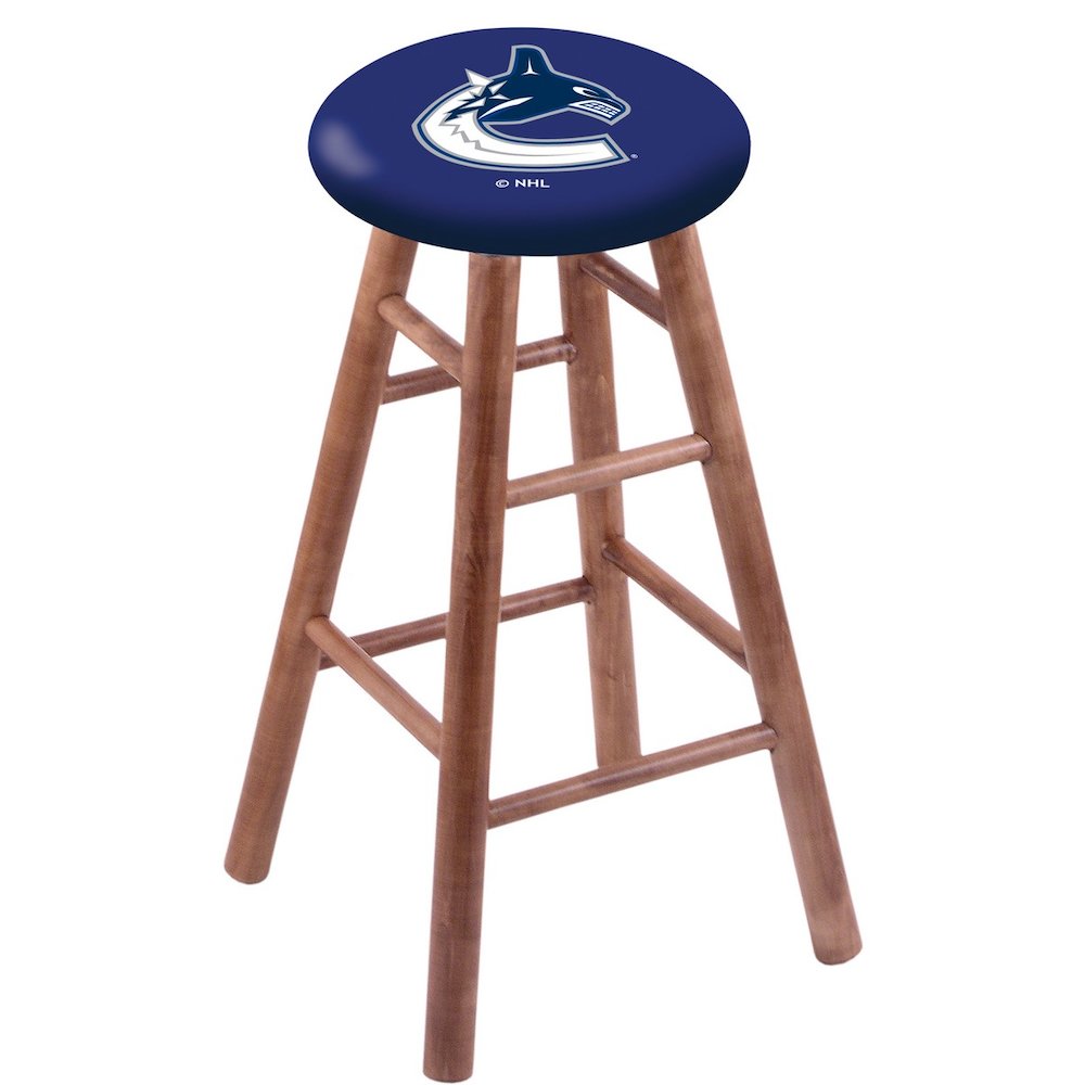 Maple Bar Stool in Medium Finish with Vancouver Canucks Seat. Picture 1