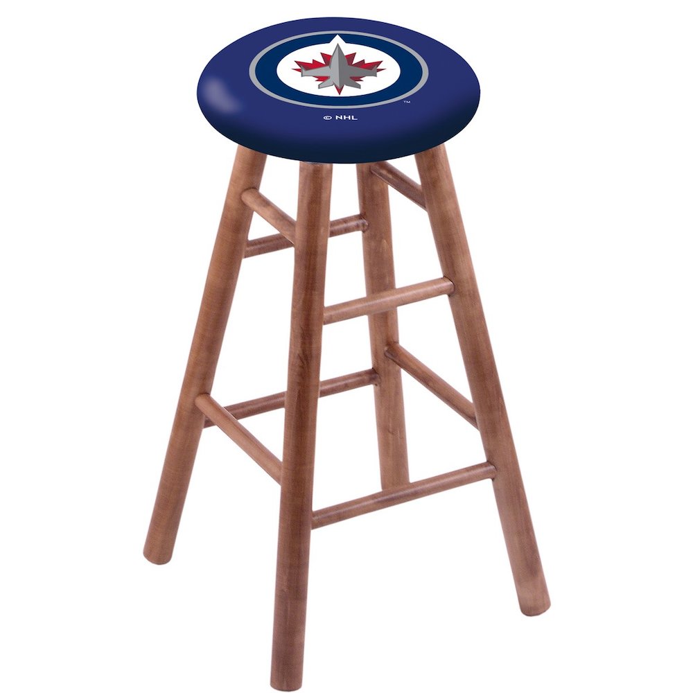 Maple Bar Stool in Medium Finish with Winnipeg Jets Seat. The main picture.