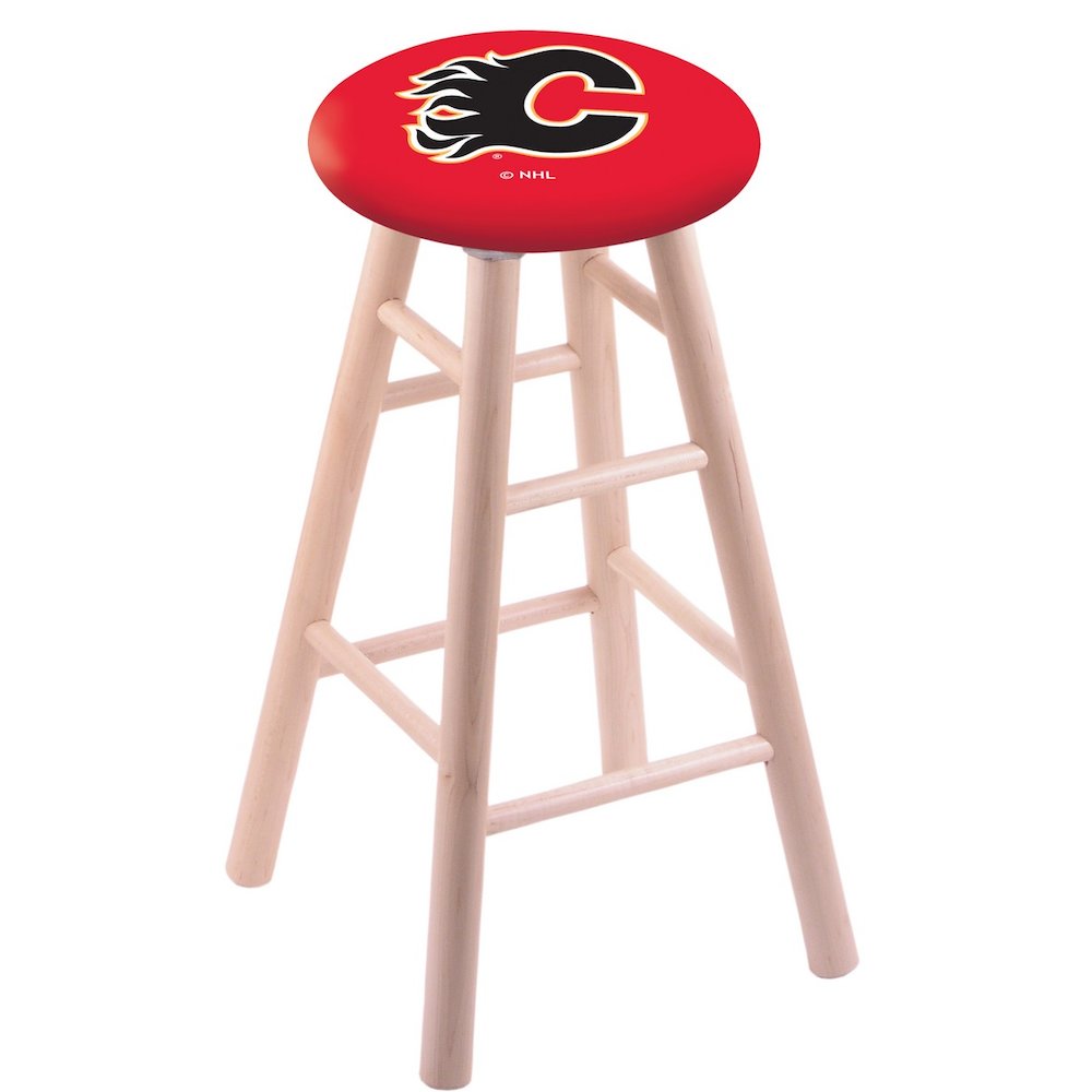 Maple Counter Stool in Natural Finish with Calgary Flames Seat. Picture 1