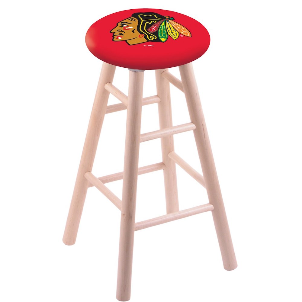Maple Bar Stool in Natural Finish with Chicago Blackhawks Seat. The main picture.