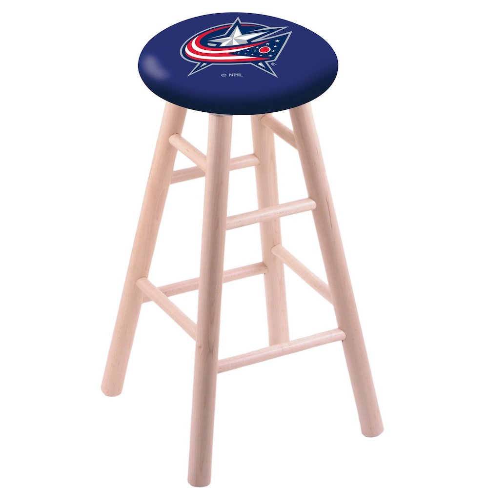 Maple Bar Stool in Natural Finish with Columbus Blue Jackets Seat. Picture 1