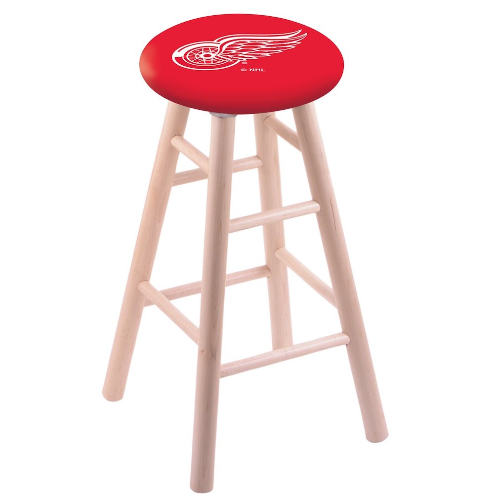 Maple Bar Stool in Natural Finish with Detroit Red Wings Seat. The main picture.