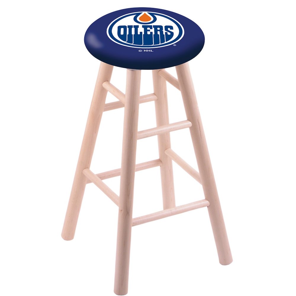 Maple Bar Stool in Natural Finish with Edmonton Oilers Seat. Picture 1