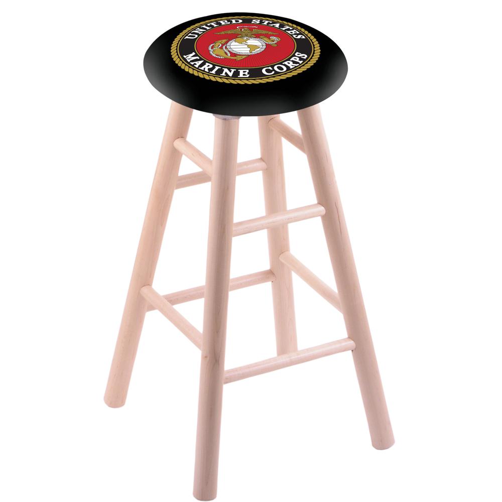 Maple Bar Stool in Natural Finish with U.S. Marines Seat. Picture 1