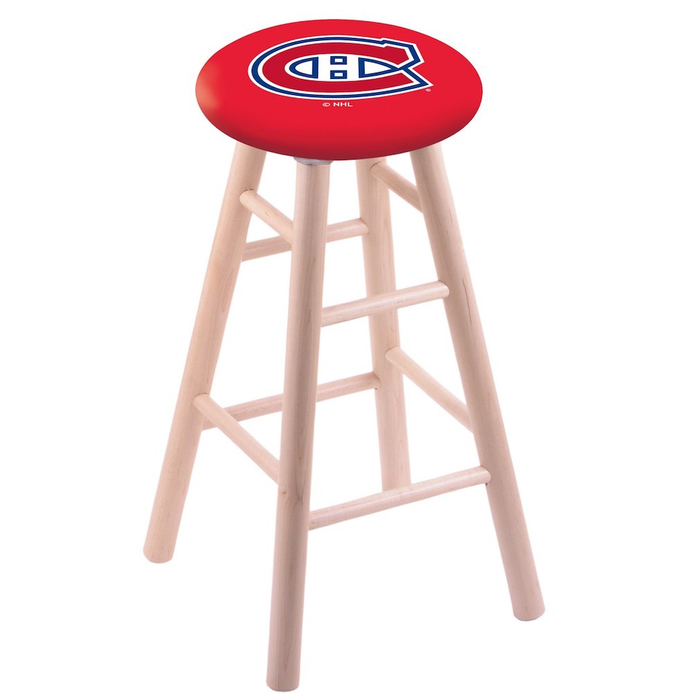 Maple Bar Stool in Natural Finish with Montreal Canadiens Seat. Picture 1