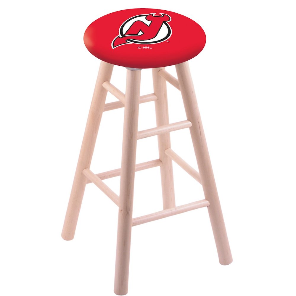 Maple Counter Stool in Natural Finish with New Jersey Devils Seat. Picture 1