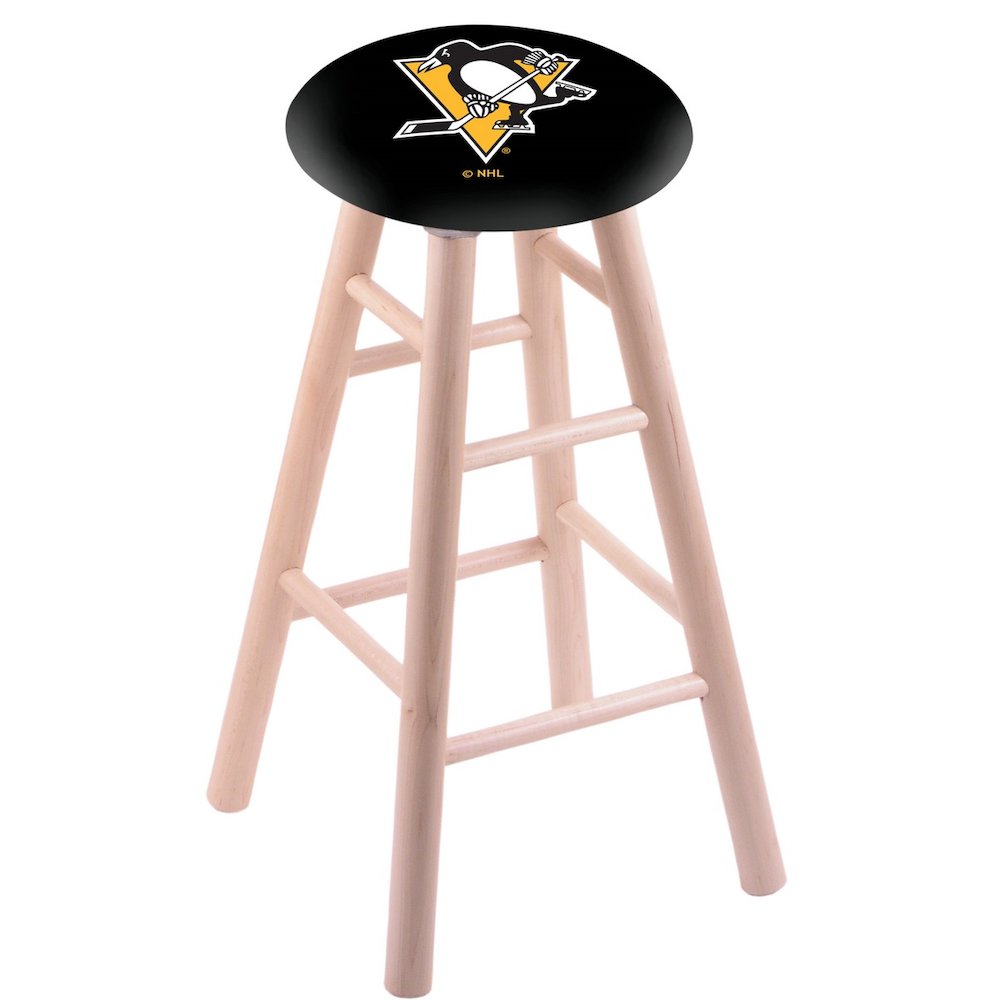 Maple Bar Stool in Natural Finish with Pittsburgh Penguins Seat. Picture 1