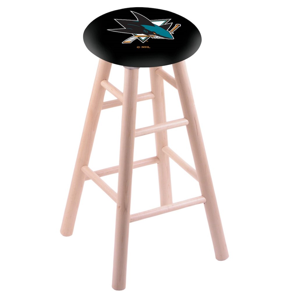 Maple Bar Stool in Natural Finish with San Jose Sharks Seat. Picture 1