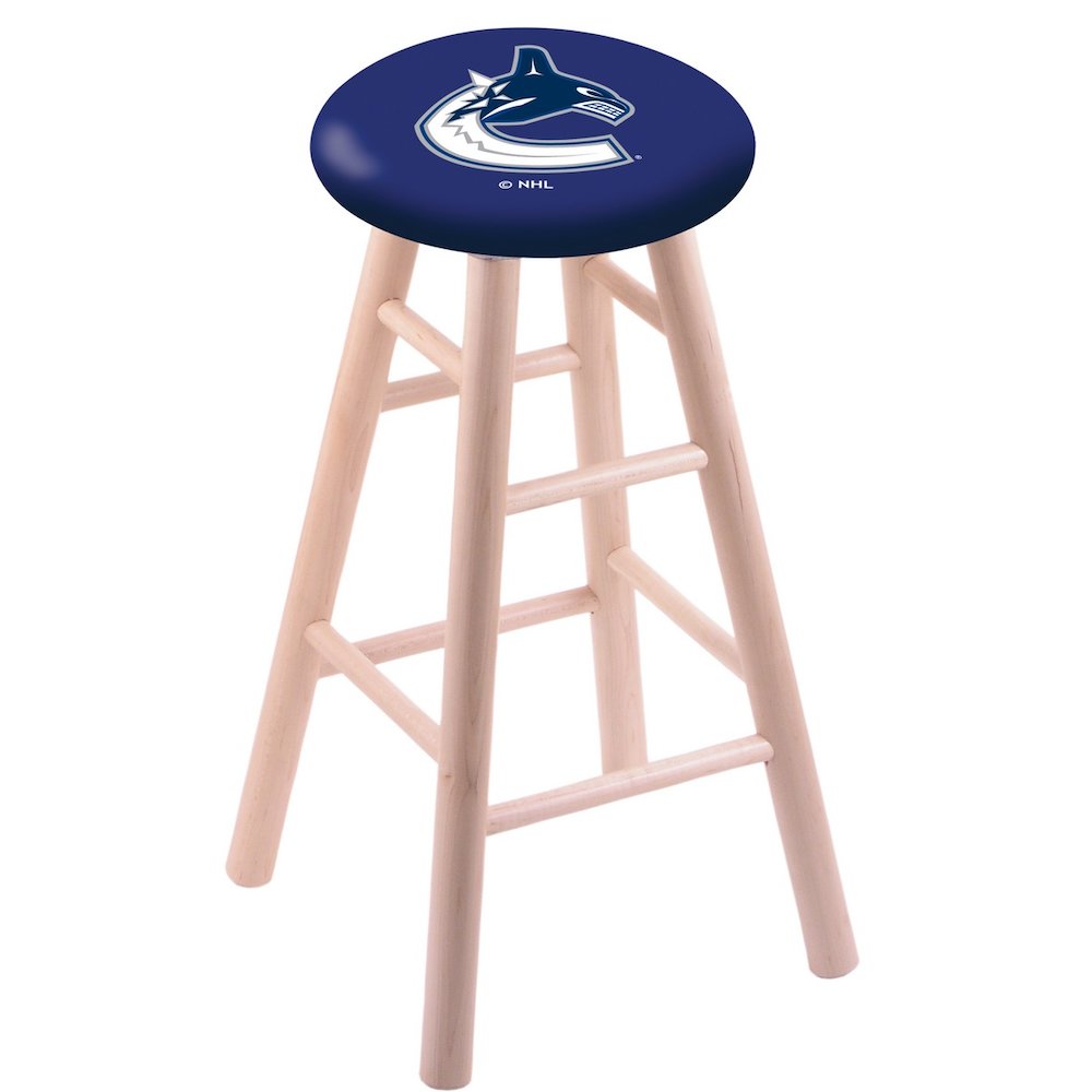 Maple Bar Stool in Natural Finish with Vancouver Canucks Seat. The main picture.