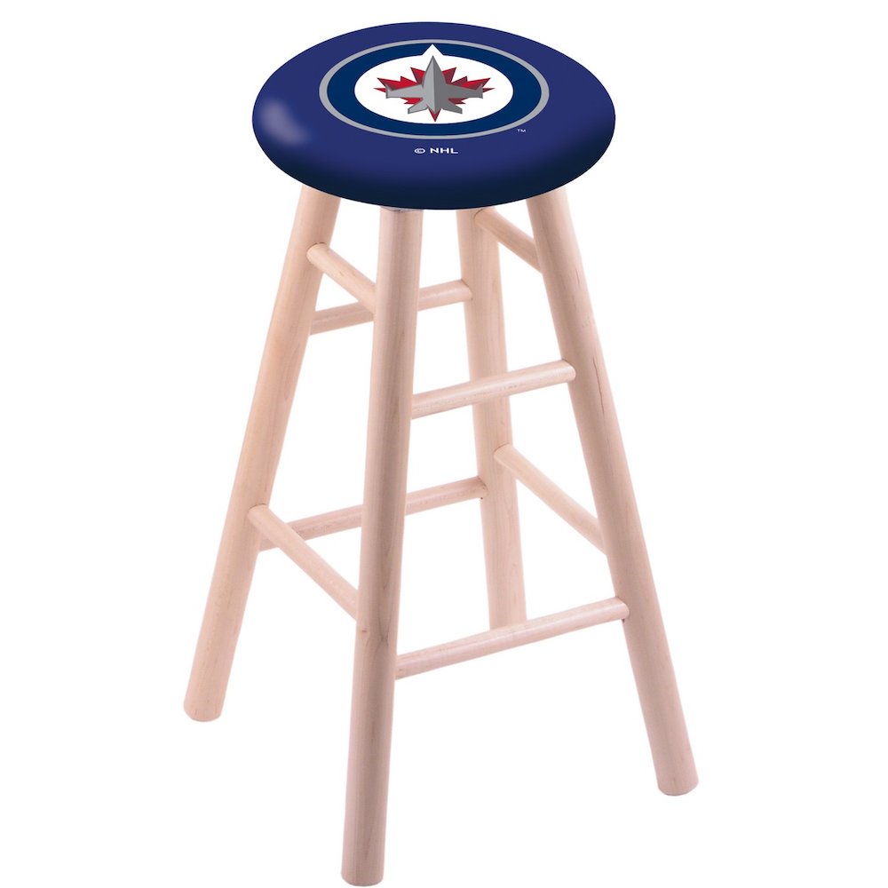 Maple Bar Stool in Natural Finish with Winnipeg Jets Seat. Picture 1