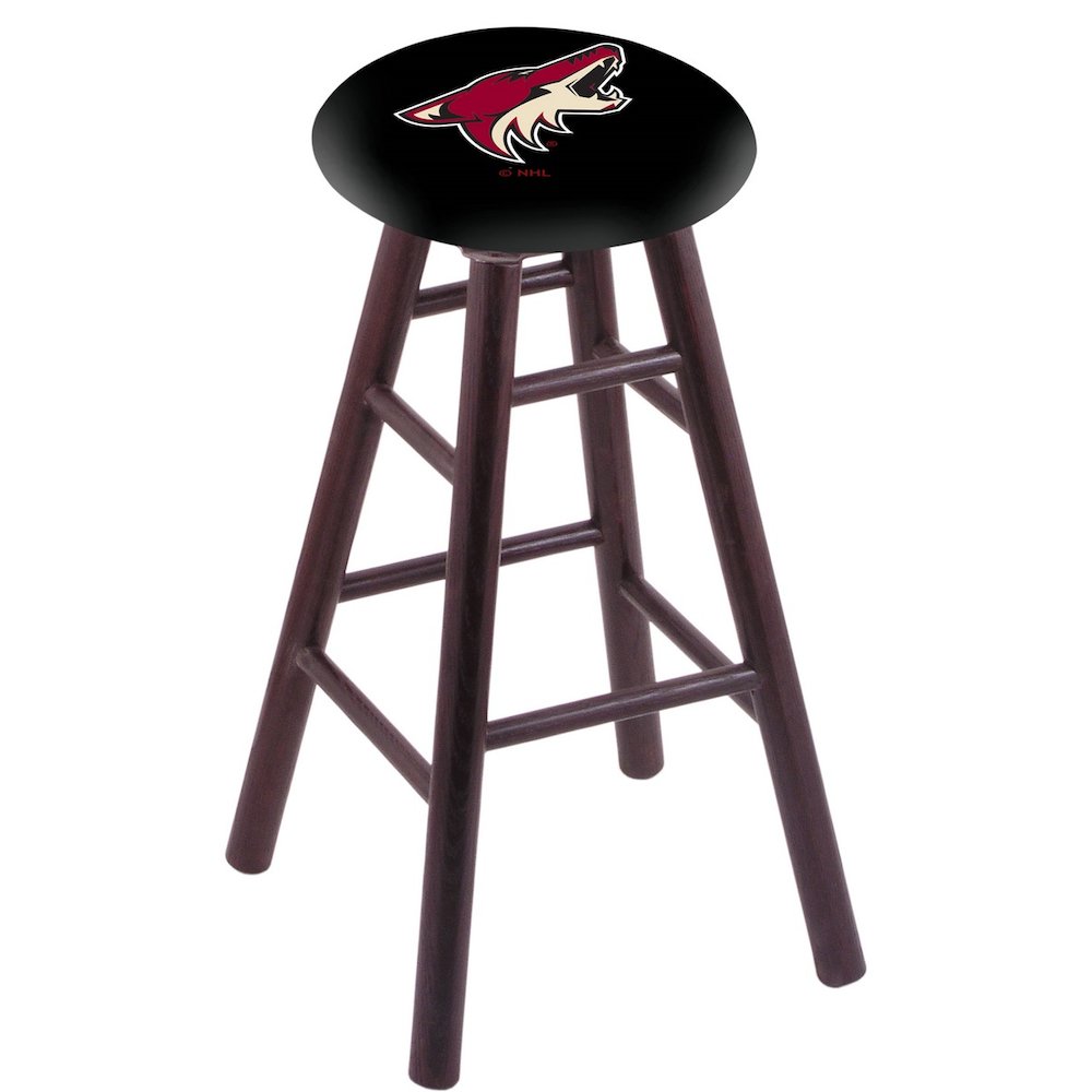 Oak Counter Stool in Dark Cherry Finish with Arizona Coyotes Seat. Picture 1