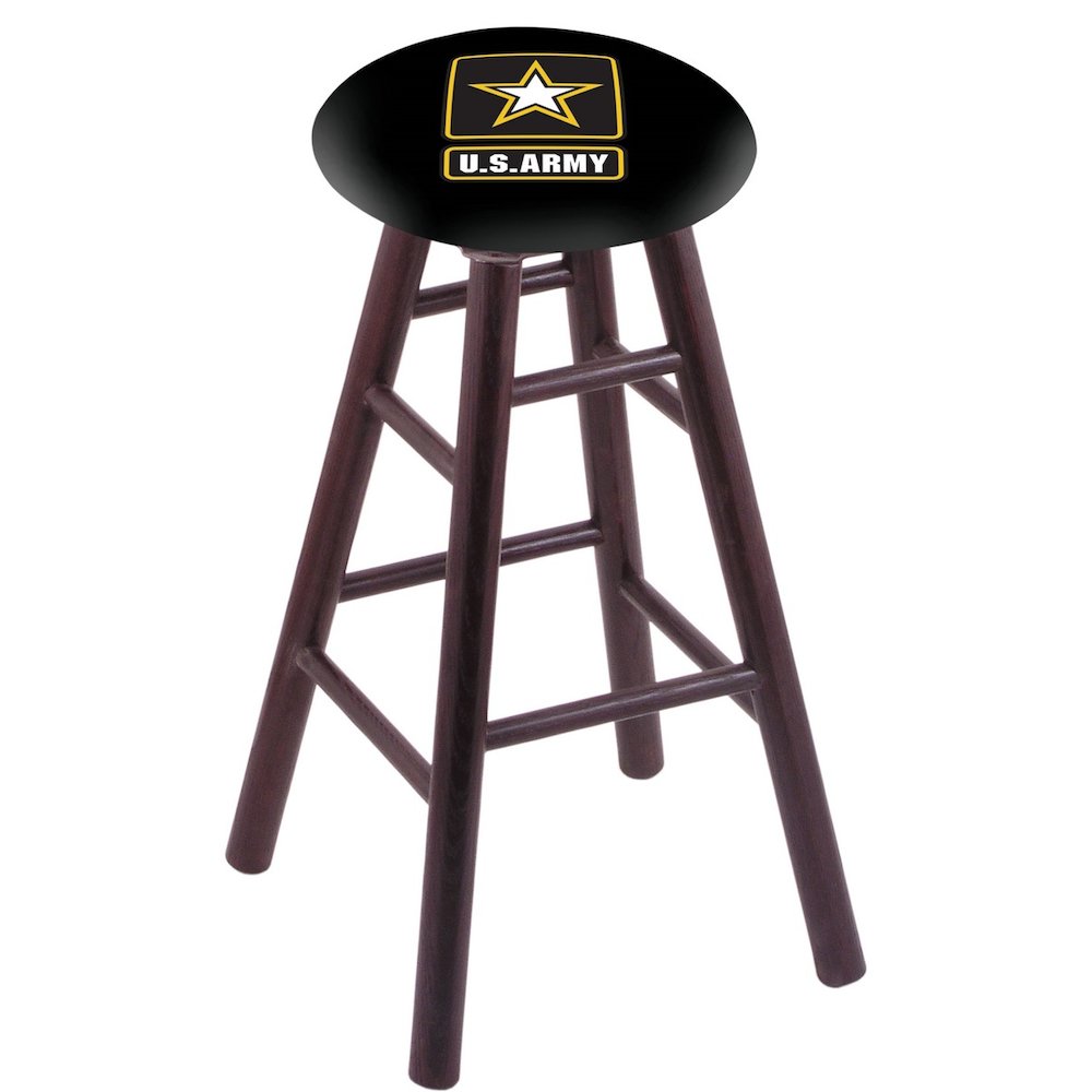 Oak Counter Stool in Dark Cherry Finish with U.S. Army Seat. Picture 1