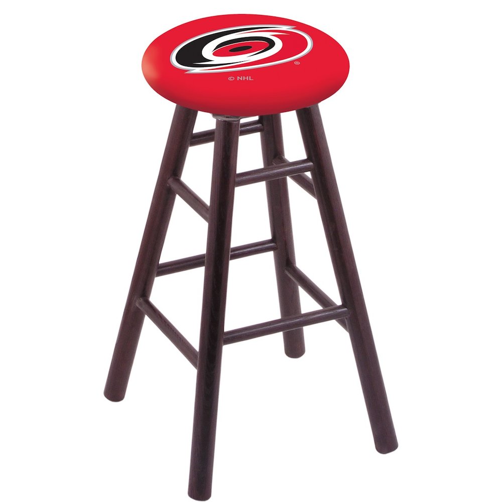 Oak Extra Tall Bar Stool in Dark Cherry Finish with Carolina Hurricanes Seat. Picture 1