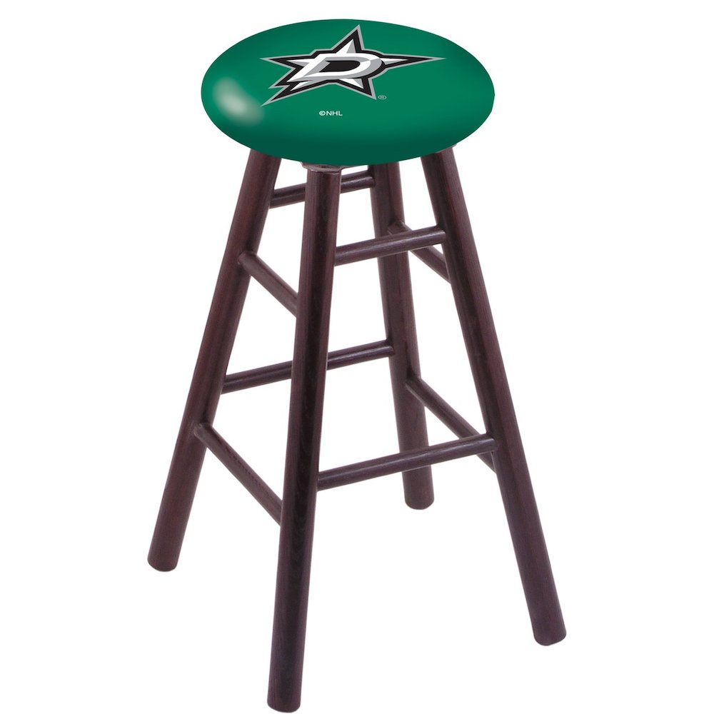 Oak Extra Tall Bar Stool in Dark Cherry Finish with Dallas Stars Seat. Picture 1