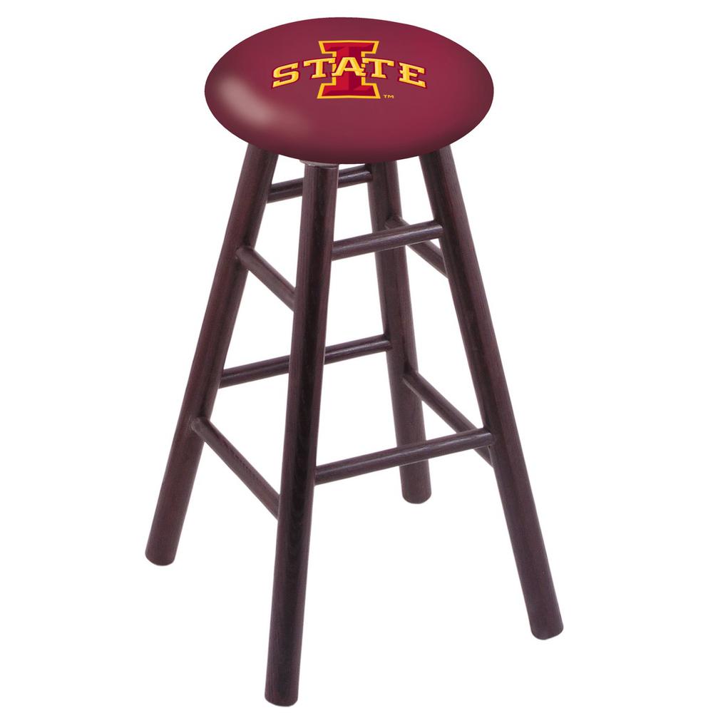 Oak Bar Stool in Dark Cherry Finish with Iowa State Seat. The main picture.