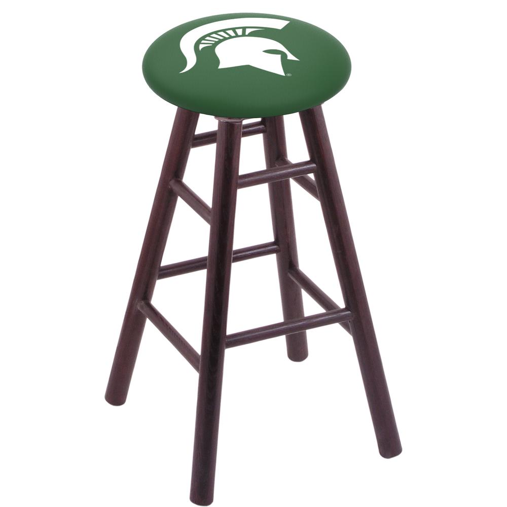 Oak Extra Tall Bar Stool in Dark Cherry Finish with Michigan State Seat. The main picture.