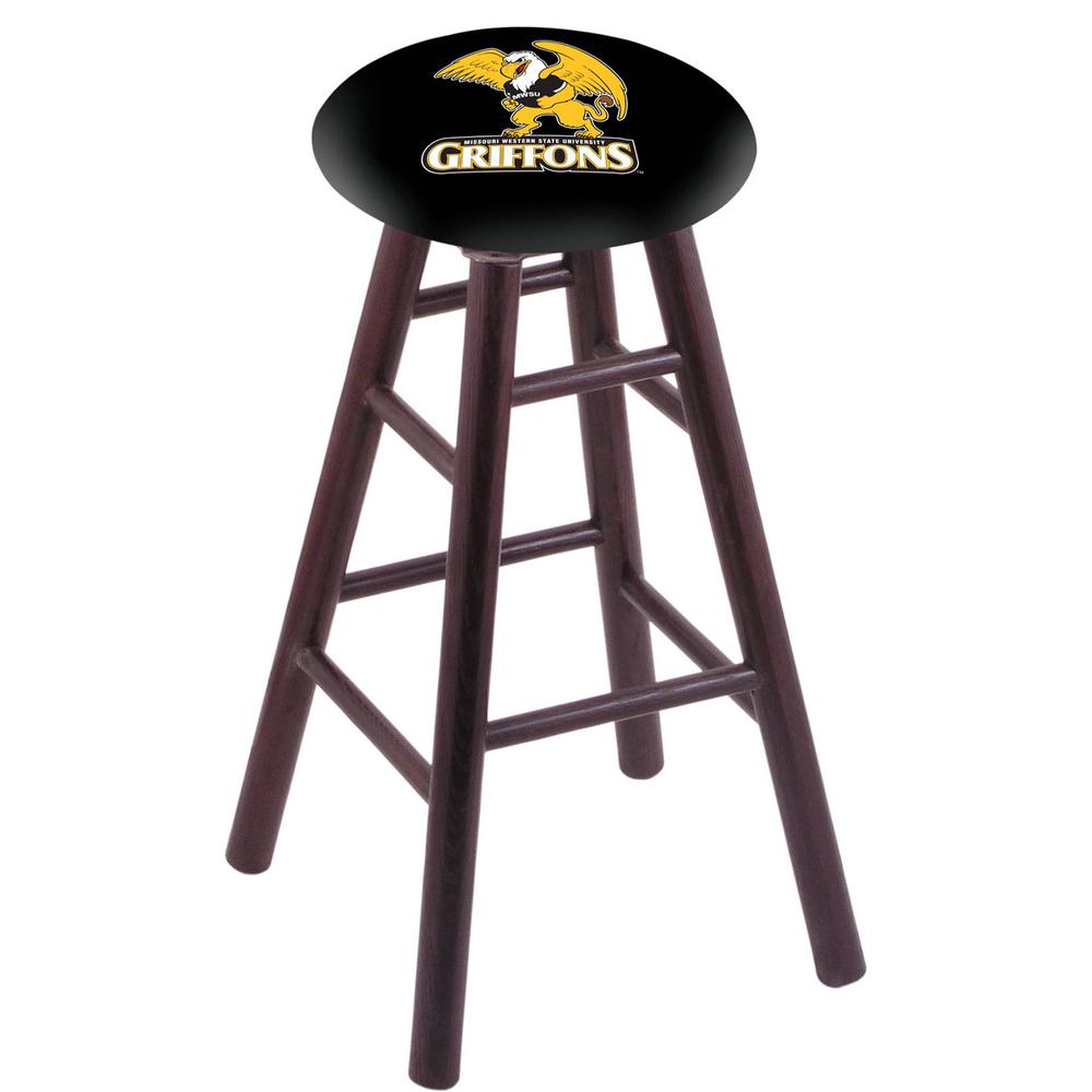 Oak Extra Tall Bar Stool in Dark Cherry Finish with Missouri Western State Seat. The main picture.