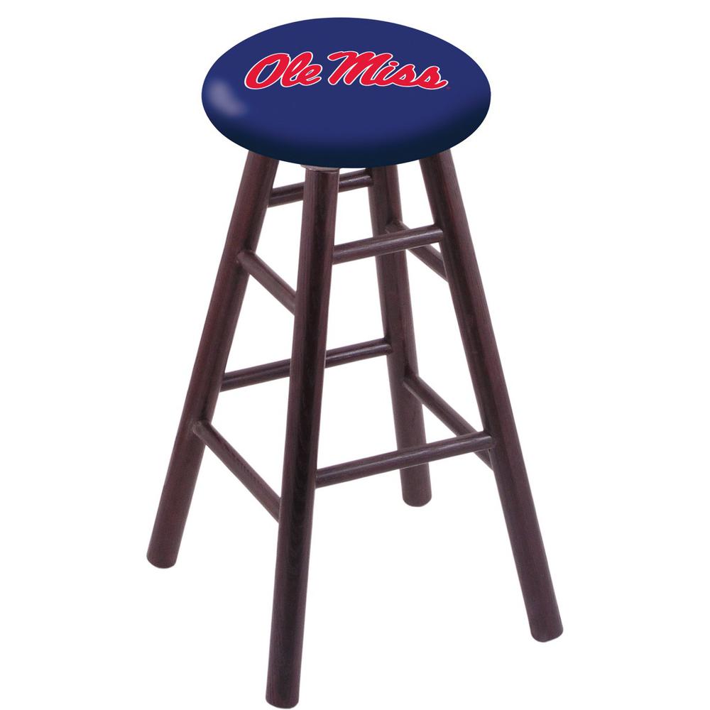 Oak Extra Tall Bar Stool in Dark Cherry Finish with Ole' Miss Seat. The main picture.