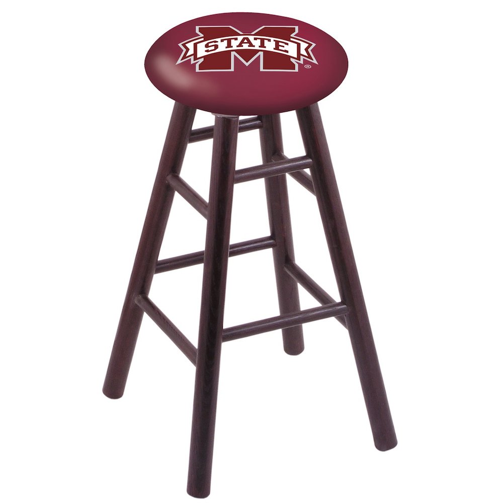 Oak Counter Stool in Dark Cherry Finish with Mississippi State Seat. Picture 1