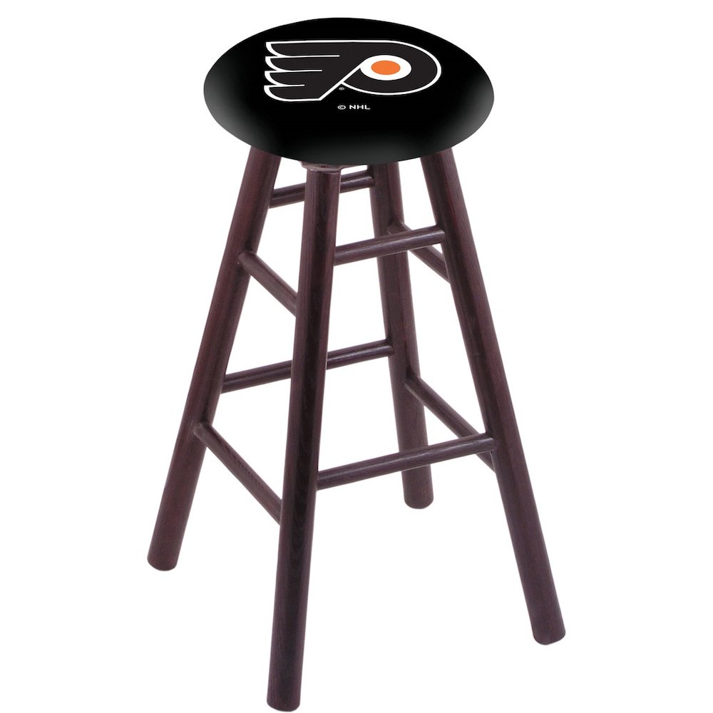 Oak Bar Stool in Dark Cherry Finish with Philadelphia Flyers Seat. The main picture.