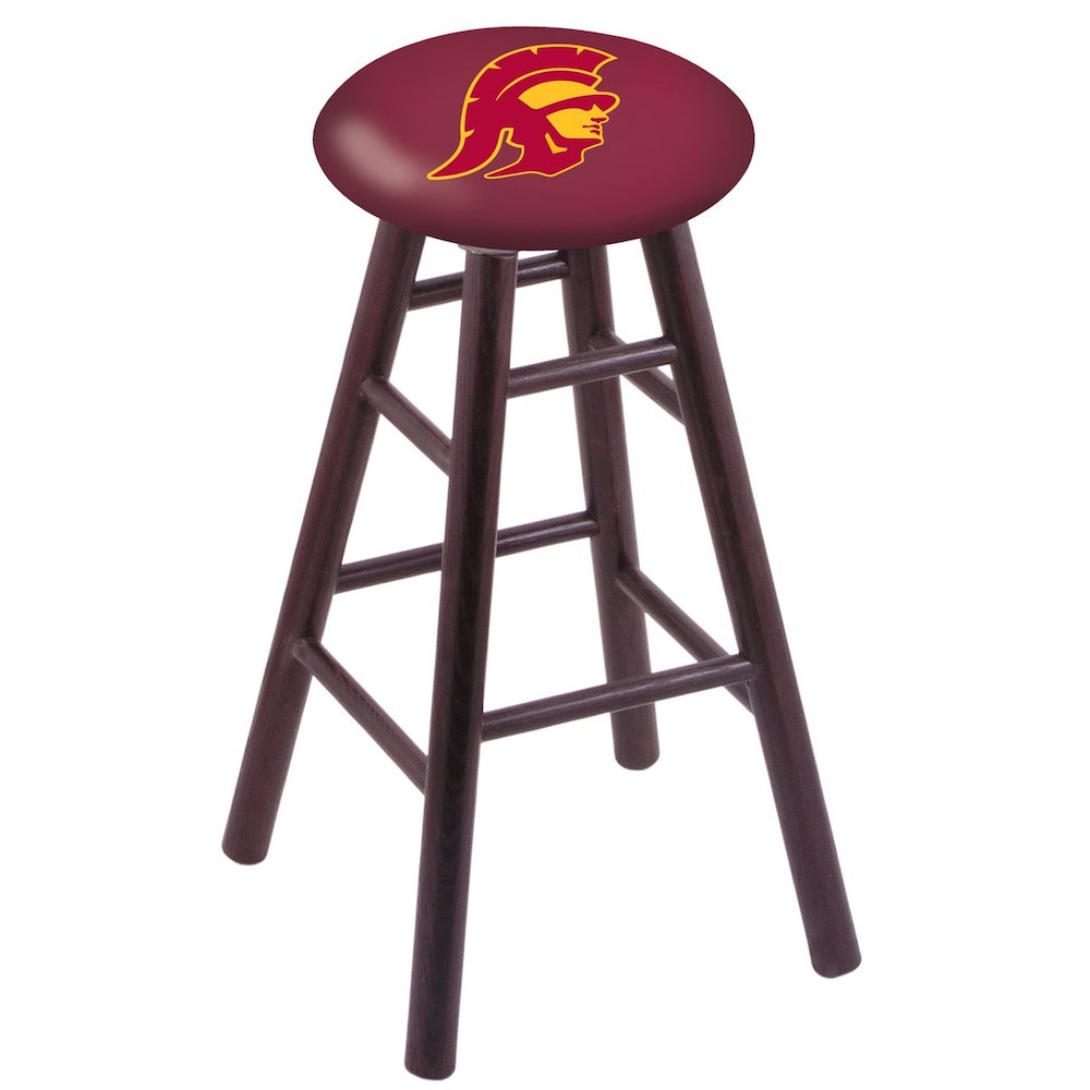 Oak Bar Stool in Dark Cherry Finish with USC Trojans Seat. The main picture.