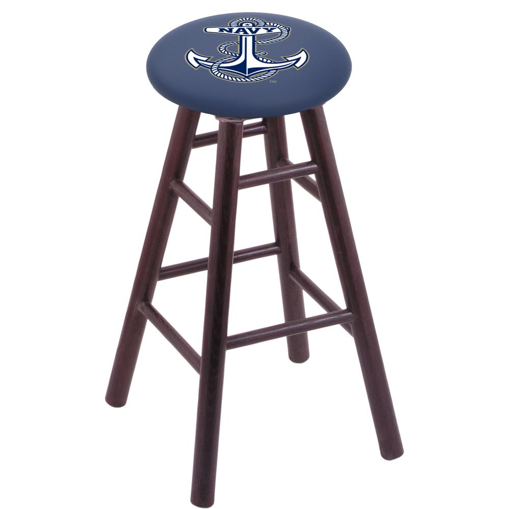 Oak Bar Stool in Dark Cherry Finish with US Naval Academy (NAVY) Seat. Picture 1