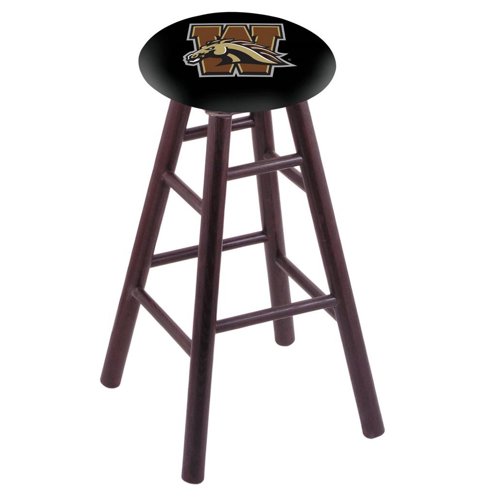 Oak Extra Tall Bar Stool in Dark Cherry Finish with Western Michigan Seat. The main picture.