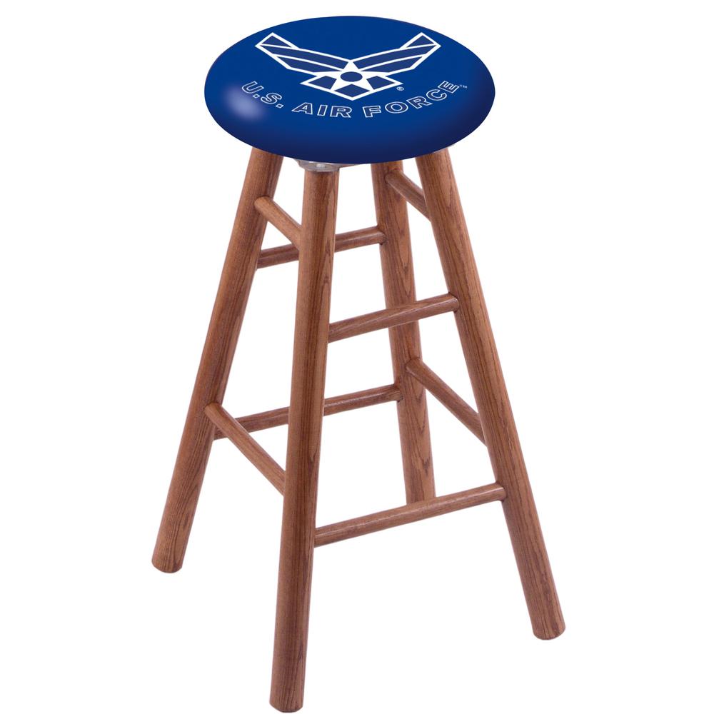 Oak Extra Tall Bar Stool in Medium Finish with U.S. Air Force Seat. Picture 1