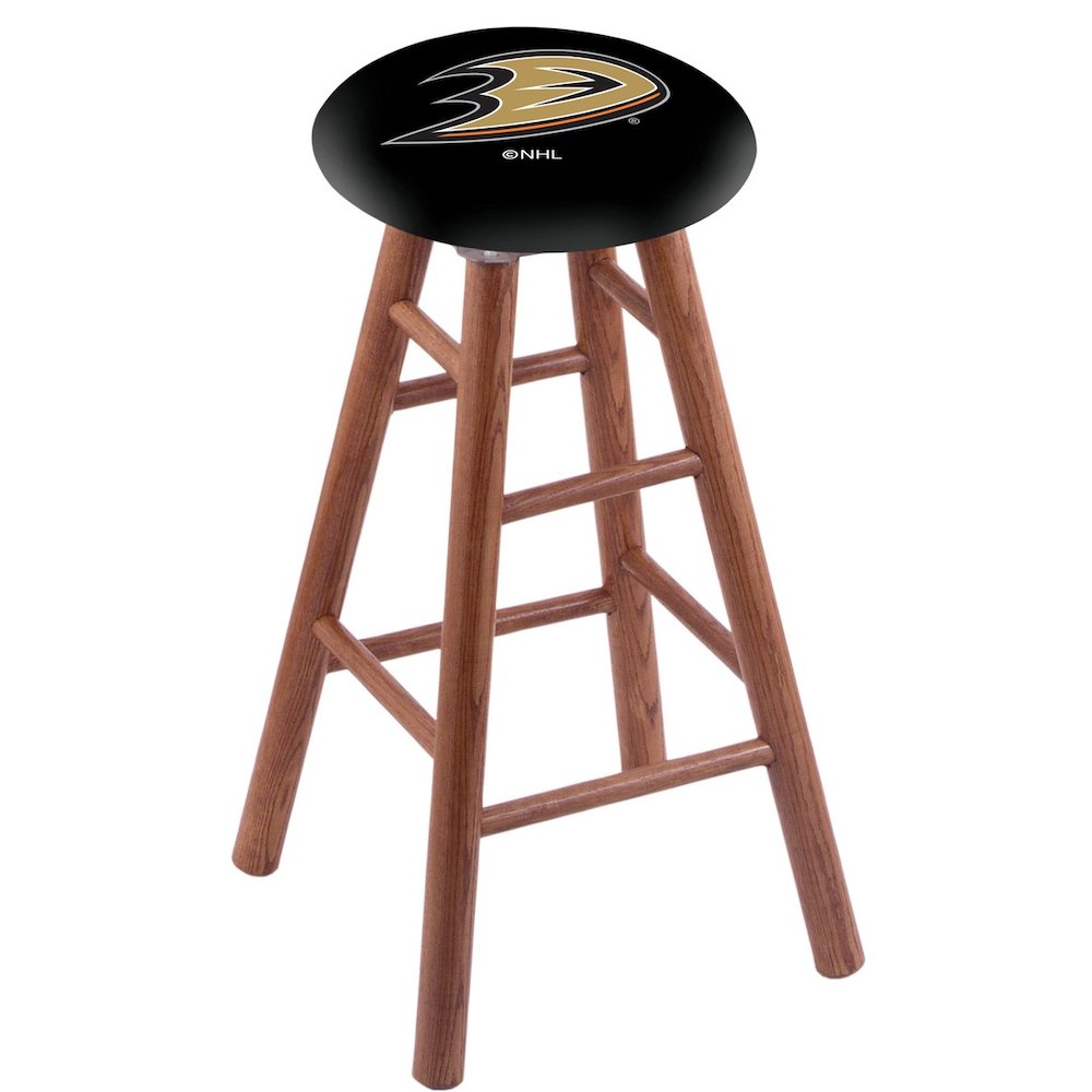 Oak Extra Tall Bar Stool in Medium Finish with Anaheim Ducks Seat. Picture 1