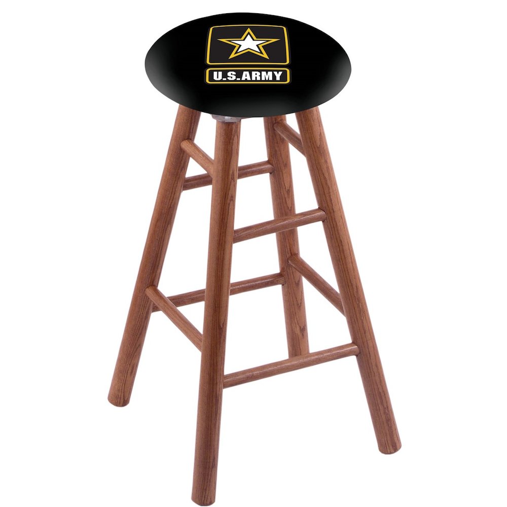 Oak Extra Tall Bar Stool in Medium Finish with U.S. Army Seat. The main picture.