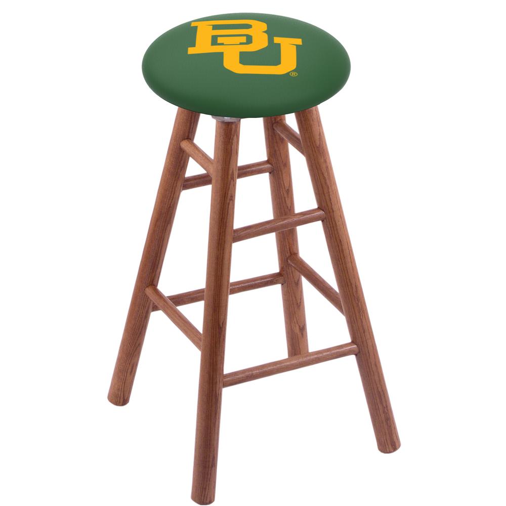 Oak Extra Tall Bar Stool in Medium Finish with Baylor Seat. Picture 1