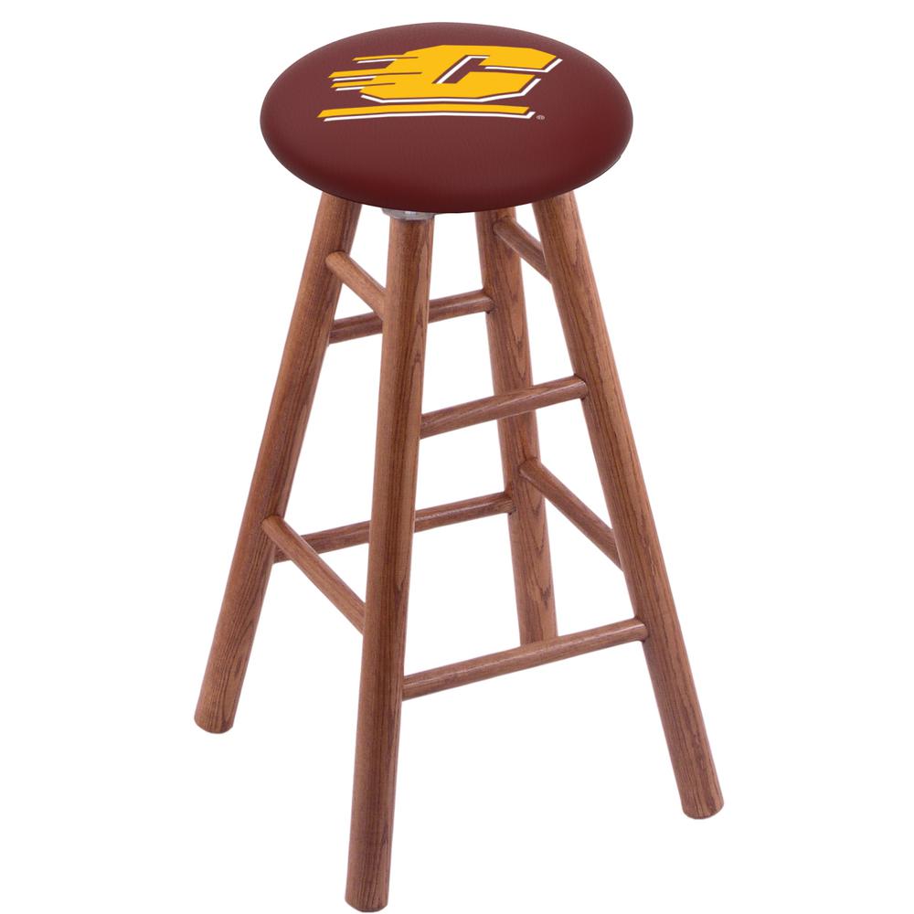 Oak Extra Tall Bar Stool in Medium Finish with Central Michigan Seat. Picture 1