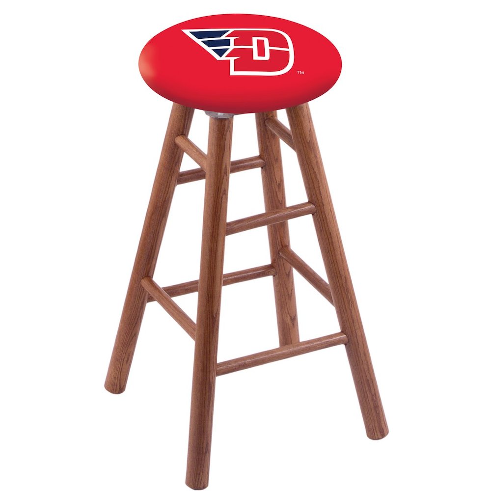 Oak Extra Tall Bar Stool in Medium Finish with University of Dayton Seat. Picture 1