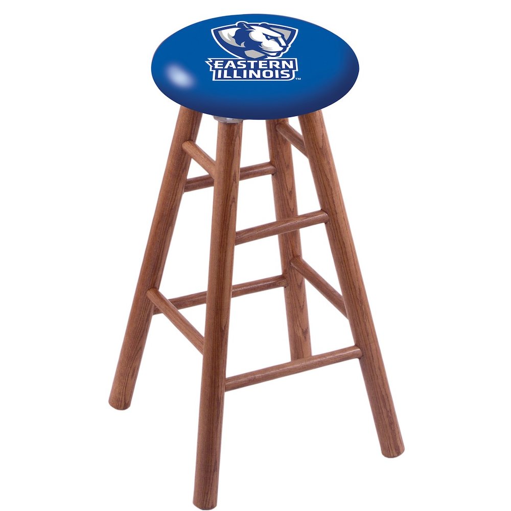 Oak Extra Tall Bar Stool in Medium Finish with Eastern Illinois Seat. Picture 1