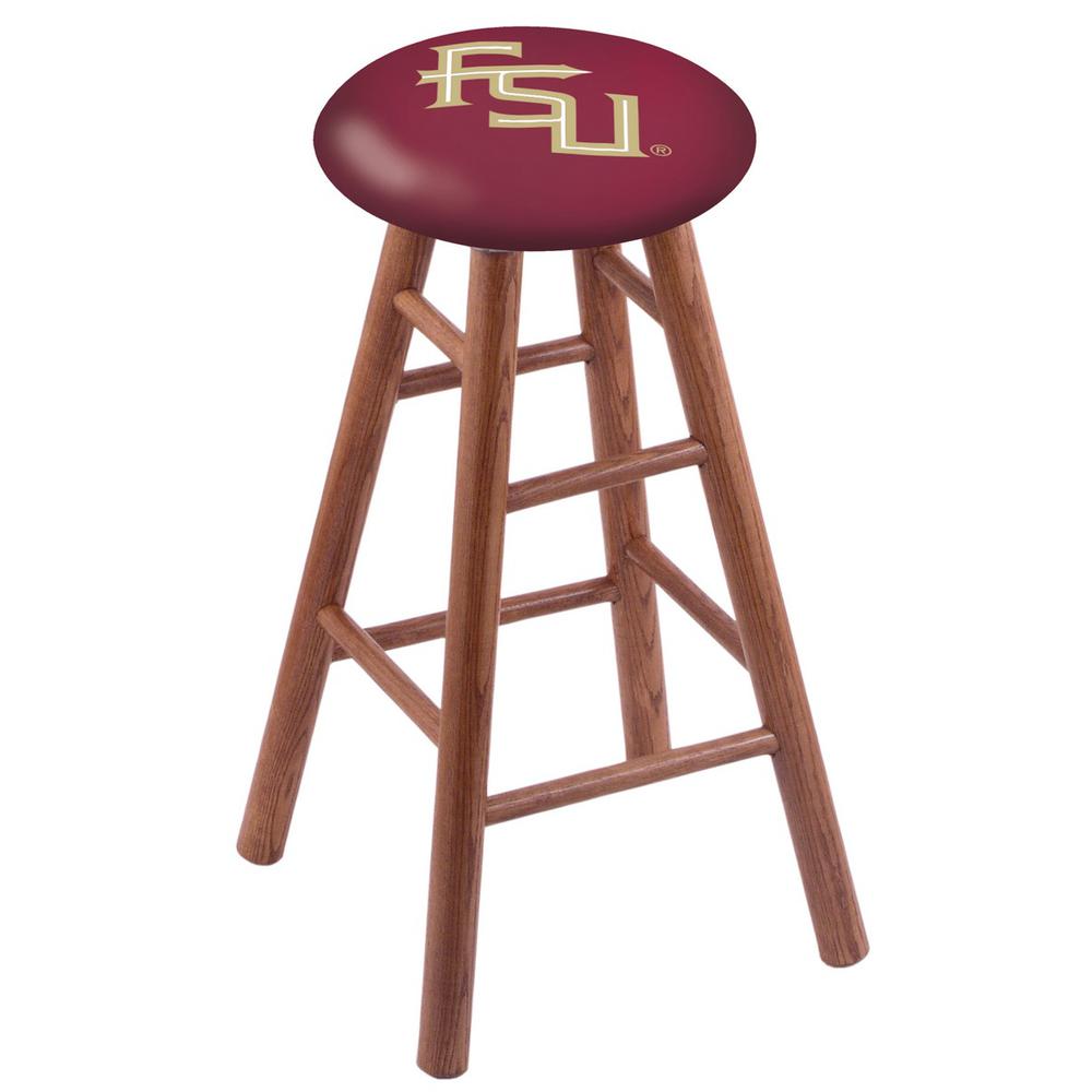 Oak Extra Tall Bar Stool in Medium Finish with Florida State (Script) Seat. Picture 1