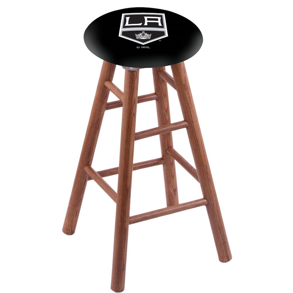 Oak Bar Stool in Medium Finish with Los Angeles Kings Seat. Picture 1