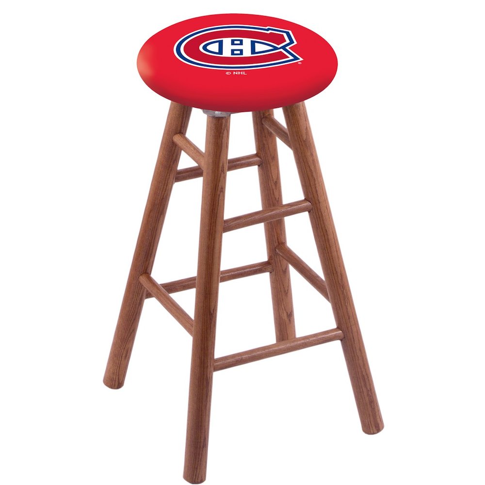Oak Bar Stool in Medium Finish with Montreal Canadiens Seat. The main picture.